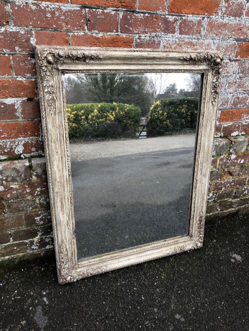 A Highly Useful Size Antique French 19th Century Carved Wood and Gesso Painted Louis Philippe Mirror.