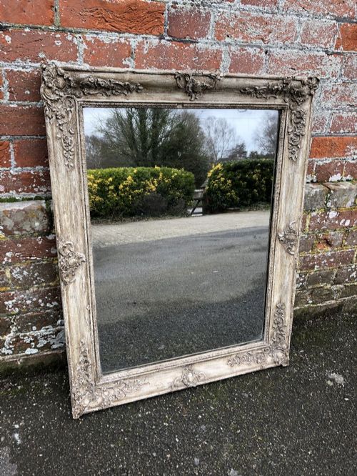 A Good Size Antique French 19th Century Carved Wood and Gesso Painted Louis Philippe Mirror.