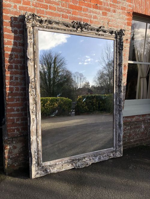 A Stunning Extra Large Highly Decorative Antique English 19th Century Carved Wood & Gesso Distressed Painted Mirror.
