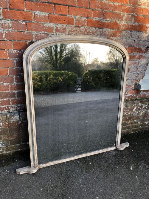 A Wonderful Highly Useful Antique English 19th Century Carved Wood & Gesso Arched Top Painted Overmantle Mirror.
