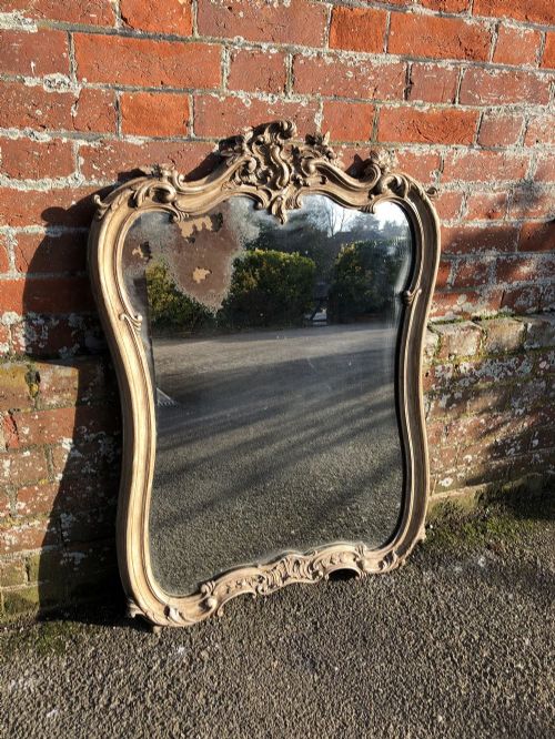 A Wonderful Useful Size Antique French 19th Century Carved Wood Painted Shaped Top Mirror.