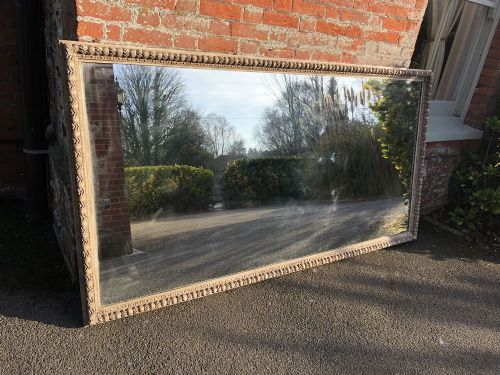 A Superb Large Antique French 19th Century Carved Wood Painted Simple Ornate Framed Mirror.