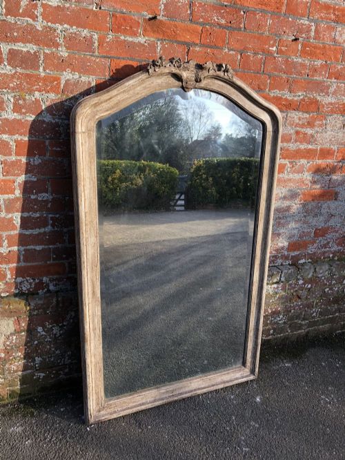A Delightful Large Antique French Carved Wood Painted Shaped Top Mirror.
