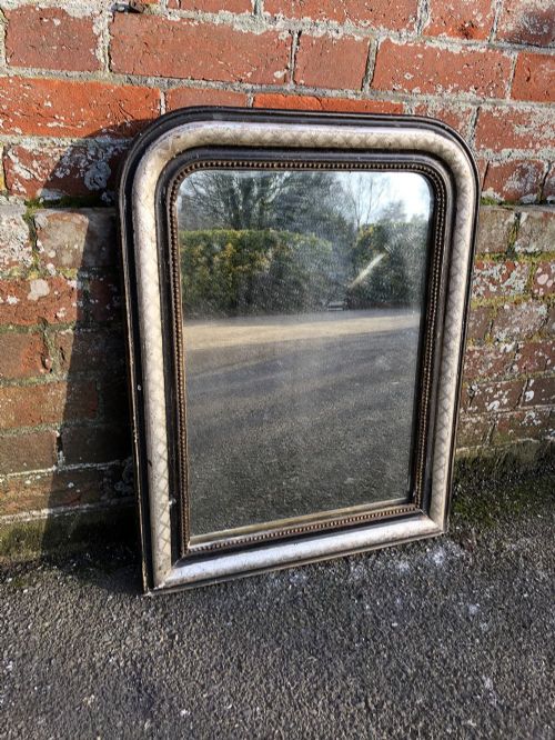 A Good Size Antique French 19th Century Arched Top Original Silver and Black Mirror.