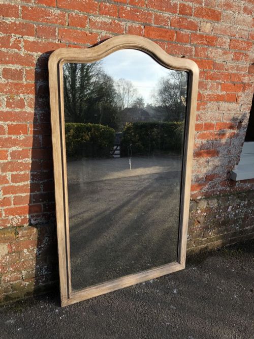 A Stunning Large Antique French Carved Wood Painted Plain Shaped Top Mirror.