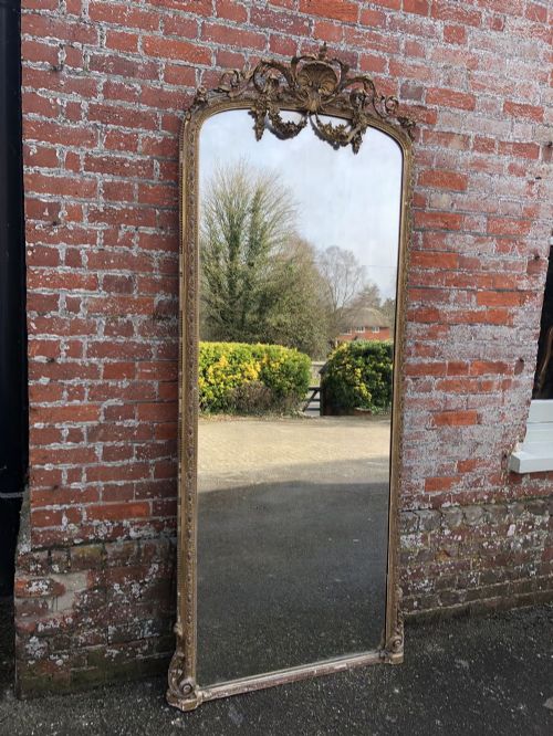 A Spectacular Large Antique English 19th Century Original Carved Wood & Gesso Gilt Arched Top Pier Mirror.