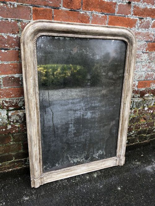 A Wonderful Useful Size Early Antique French Carved Wood and Gesso Painted Arched Top Louis Philippe Mirror.
