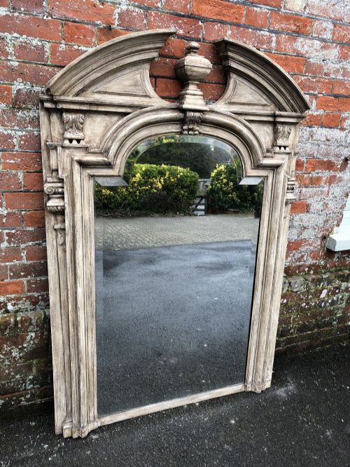 A Fabulous Large Antique 19th Century French Carved Wood Painted Shaped Top Mirror.