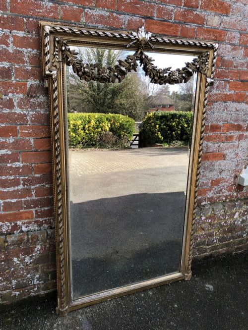 A Stunning Large Antique French Carved Wood & Gesso Orignal Silver/gilt Rope Twist Framed Mirror.