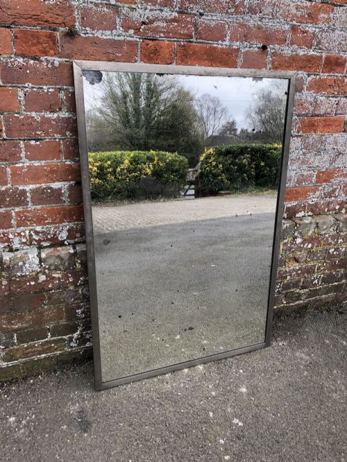 A Fabulous Highly Useful Size Antique French Industrial Chrome Bistro Mirror.