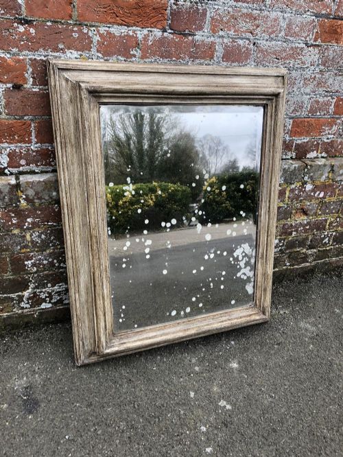 A Delightful Good Size Antique French Carved Wood Painted Distressed Cushion Mirror.