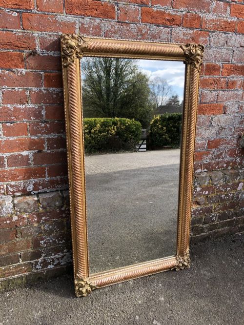 A Fabulous Highly Useful Size Antique French Carved Wood & Gesso Original Gilt Ribbed Mirror.
