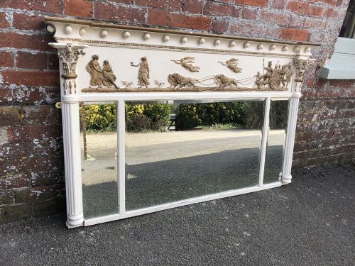A Fabulous Good Size Antique English Carved Wood & Gesso Painted Triple Plate Mirror.
