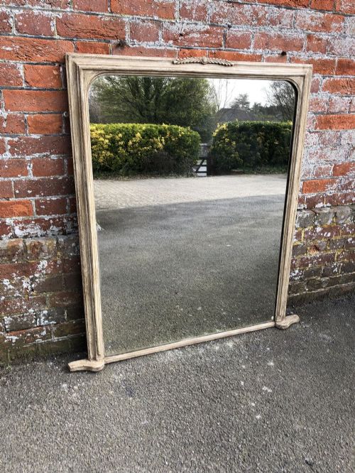 A Wonderful Useful Size Antique French Carved Wood and Gesso Painted Plain Overmantle Mirror.
