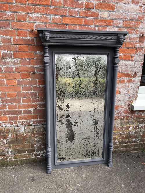 A Highly Decorative Large Antique 19th Century French Painted Carved Wood Mirror.