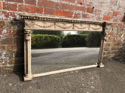 A Wonderful Good Size Antique English Carved Wood & Gesso Painted Column Overmantle Mirror.