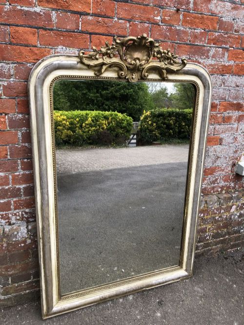 A Fabulous Large Antique French 19th Century Carved Wood & Gesso Arched Top Original Silvered White and Gilt Louis Philippe Mirror.