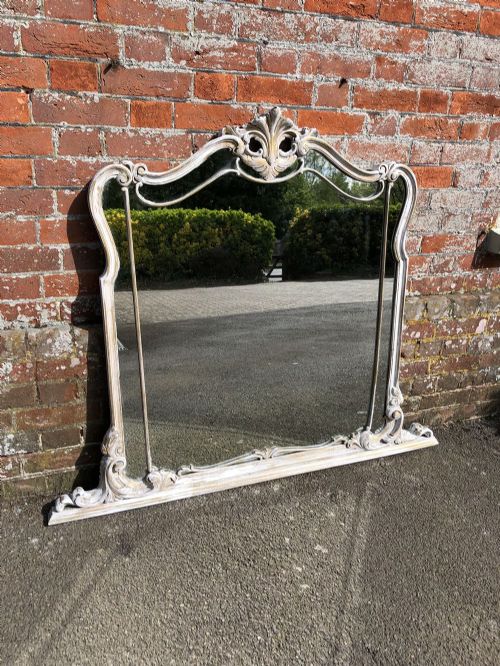 A Wonderful Antique Italian Carved Wood & Gesso Shaped Top Distressed Painted Mirror.