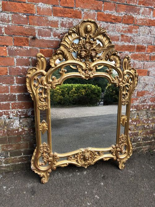 A Spectacular Antique Early 20th Century Italian Carved Wood Original Gilt Ornate Framed Mirror.
