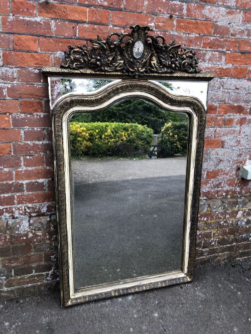 An Absolutely Fabulous Large Highly Unusual Antique French 19th Century Carved Wood & Gesso Shaped Top Frame Mirror.