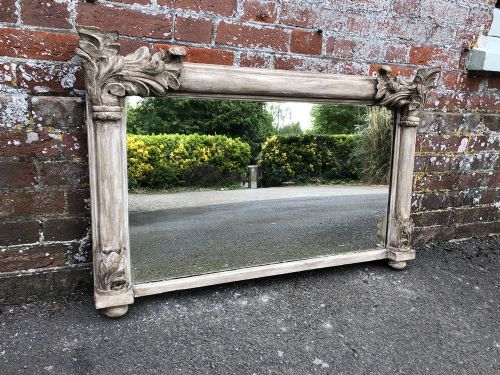 A Wonderful Antique French 19th Century Carved Wood Painted Overmantle Mirror.