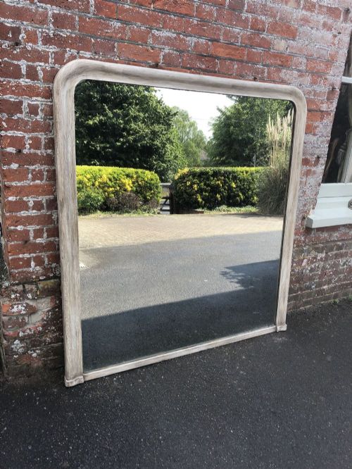 A Spectacular Large Antique English 19th Century Carved Wood Painted Arched Top Plain Mirror.