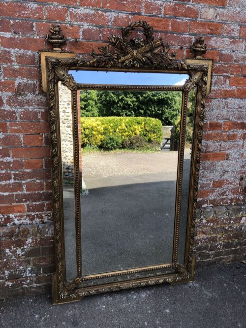 A Spectacular Large Antique French 19th Century Carved Wood and Gesso Orignal Gilt Cushion Mirror.