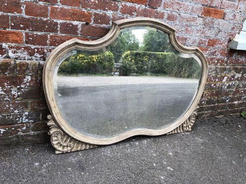 A Good Size Antique French 19th Century Carved Wood Painted Shaped Mirror.