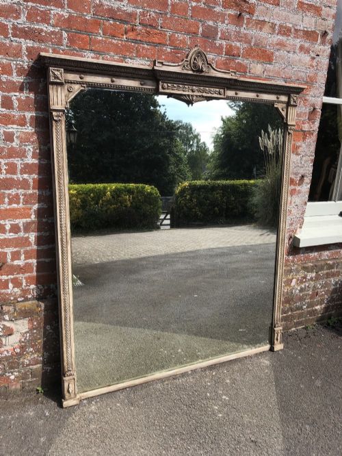 A Spectacular Large Antique English 19th Century Carved Wood & Gesso Painted Overmantle Mirror.