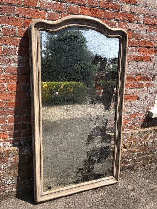 A Fabulous Large Antique French 19th Century Carved Wood Painted Shaped Top Mirror.