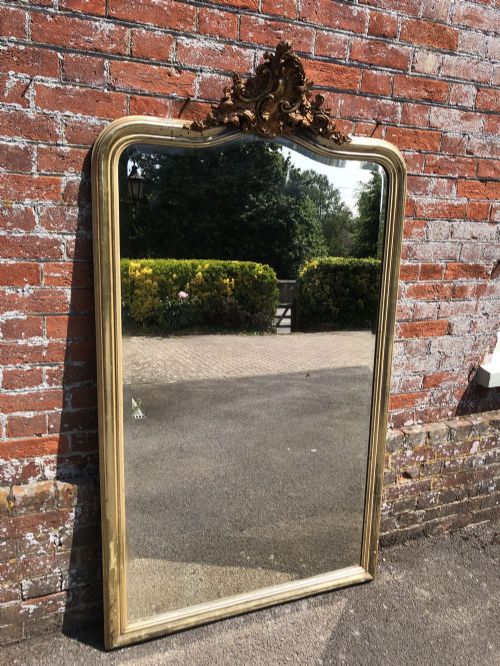 An Exceptional Large Antique French 19th Century Carved Wood & Gesso Original Gilt Shaped Top Mirror.