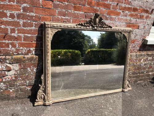A Delightful Highly Useful Size Antique French 19th Century Carved Wood & Gesso Painted Overmantle Mirror.