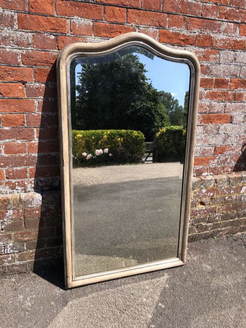 A Stunning Good Size Antique French 19th Century Carved Wood & Gesso Shaped Top Original Silvered and Painted Mirror.