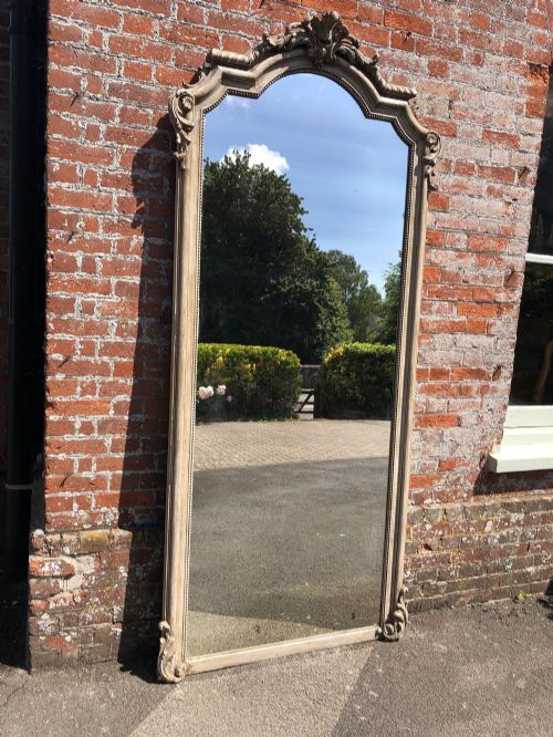 A Superb Large Antique 19th Century French Carved Wood & Gesso Painted Shaped Top  Mirror.