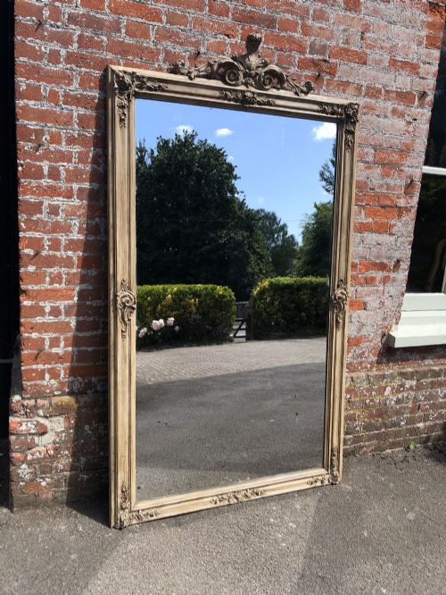 An Absolutely Stunning Large Antique French 19th Century Carved Wood and Gesso Painted Mirror.