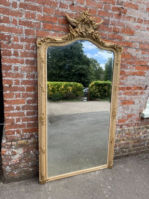 A Delightful Large Antique 19th Century Carved Wood and Gesso Original Gilt & Painted Shaped Top Mirror.