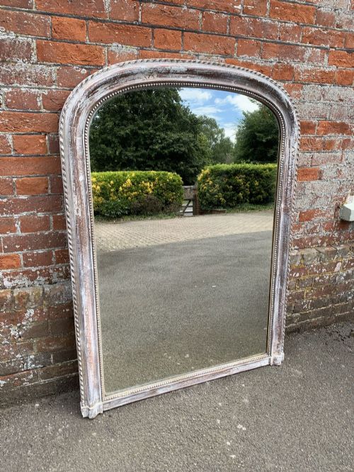 A Wonderful Large Antique French 19th Century Carved Wood & Gesso Arched Top Distressed Painted Rope Twist Framed Mirror.