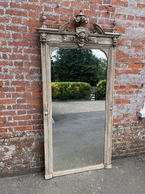 A Fabulous Large Antique French Ornate 19th Century Carved Wood & Gesso Painted Mirror.