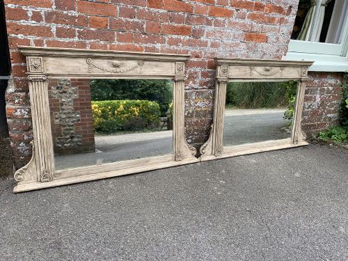 A Fabulous Pair of Antique English 19th Century Carved Wood & Gesso Painted Overmantle Mirrors.