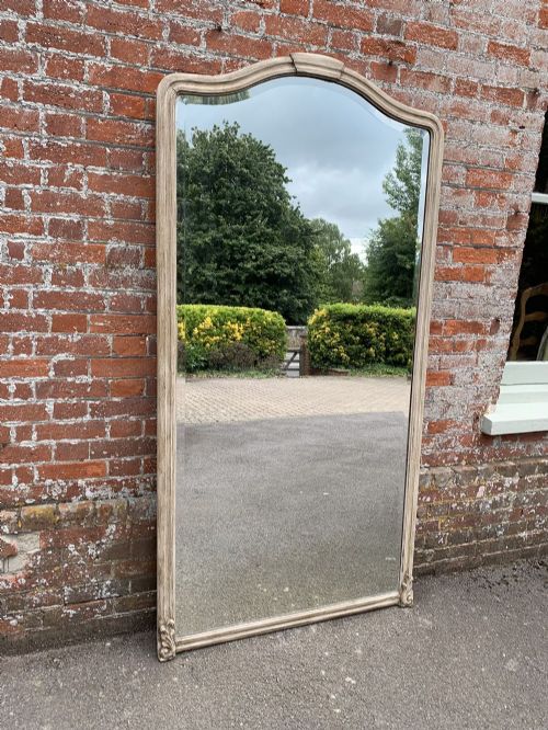 A Spectacular Large Antique French 19th Century Carved Wood Painted Plain Shaped Top Mirror.