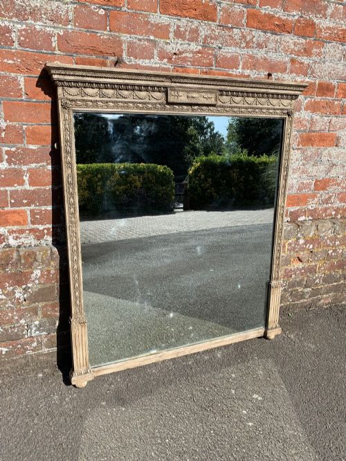 A Highly Useful Size Antique 19th Century English Carved Wood and Gesso Painted Overmantle Mirror.
