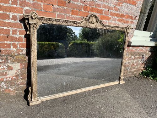 A Spectacular Large Antique English 19th Century Carved Wood and Gesso Painted Overmantle Mirror