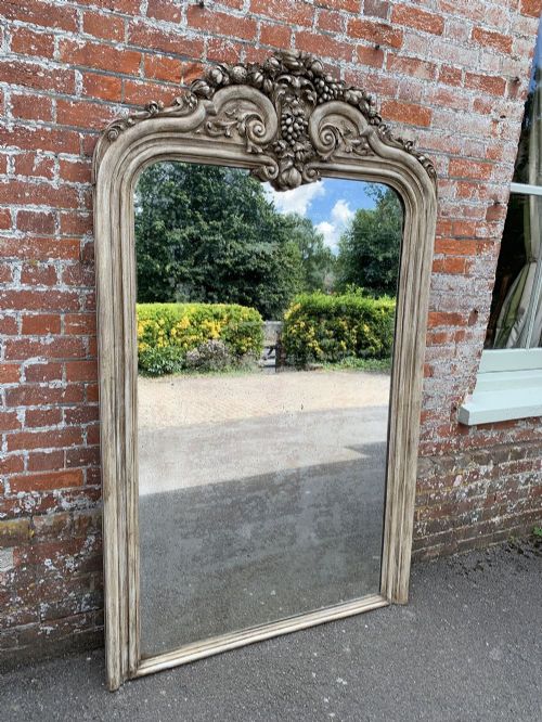 A Stunning Large Antique French 19th Century Carved Wood Painted Mirror.