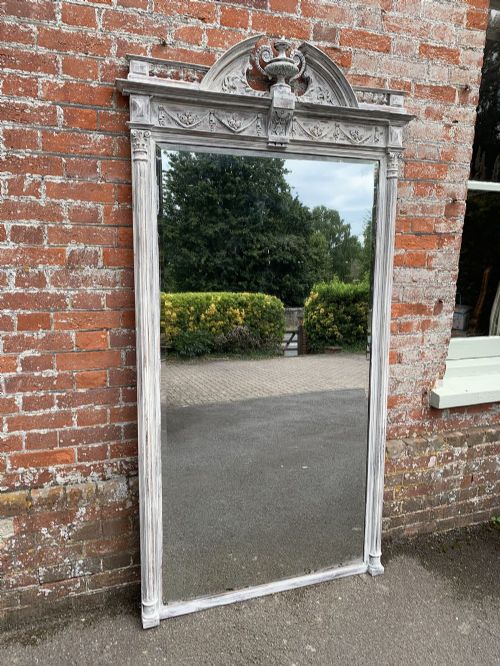 A Delightful Large Antique French 19th Century Carved Wood Painted Mirror.