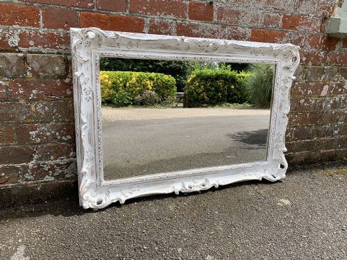 A Wonderful Good Size Early 20th Century English Carved Wood Painted Mirror.