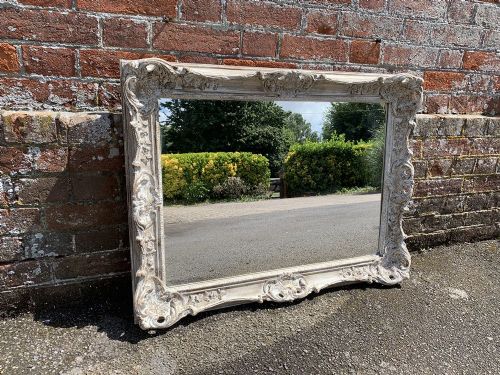 A Highly Useful Size Early 20th Century English Carved Wood Painted Mirror.
