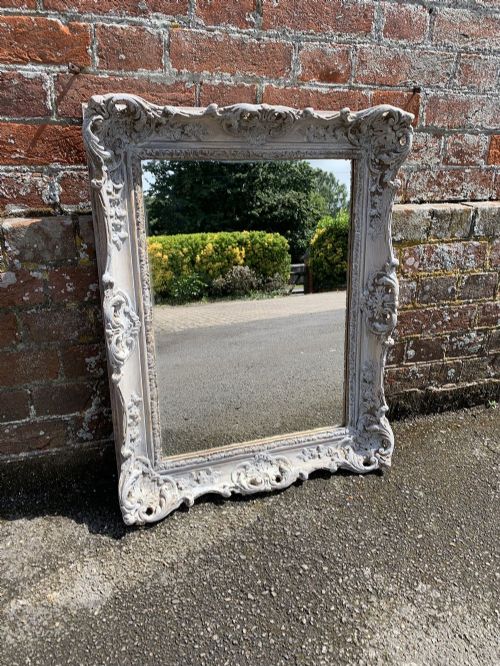 A Stunning Good Size Early 20th Century English Carved Wood Painted Mirror.