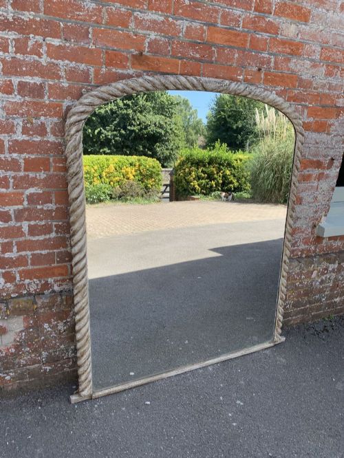 A Fabulous Large Antique 19th Century French Carved Wood Painted Arched Top Overmantle Mirror.