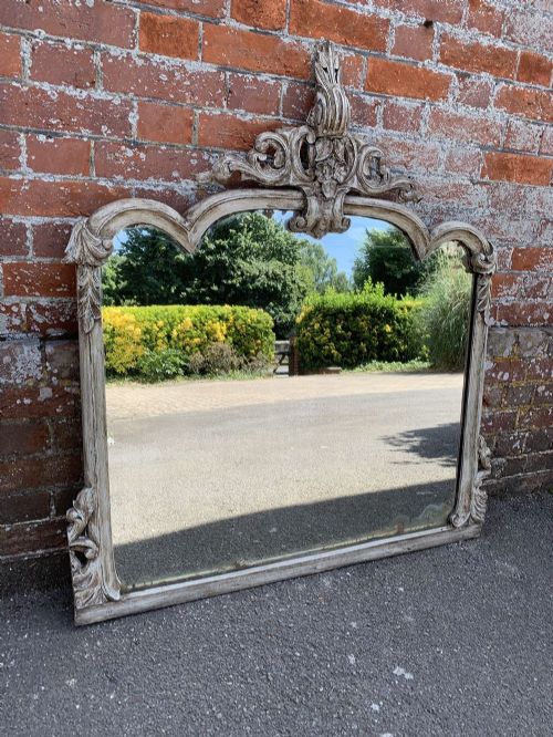 A Stunning Highly Decorative Shaped Top Antique 19th Century French Carved Wood Painted Mirror.
