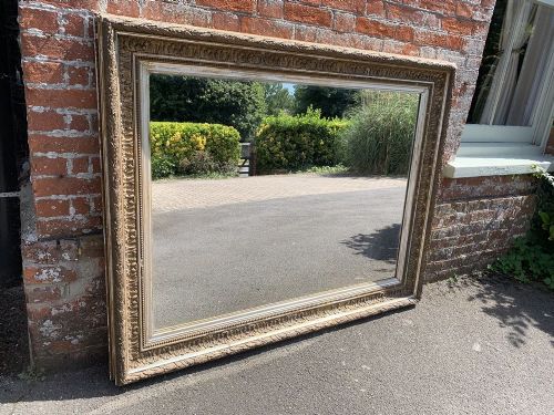A Spectacular Large Antique 19th Century English Carved Wood and Gesso Original Silver/gilt Distressed Mirror.